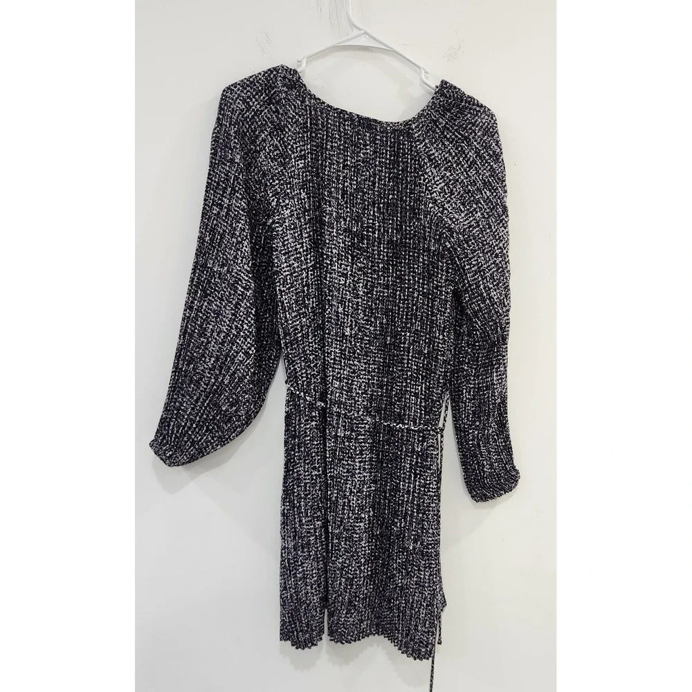 Banana Republic Purple Black Pleated Mini Dress Long Balloon Sleeve V-Neck Small